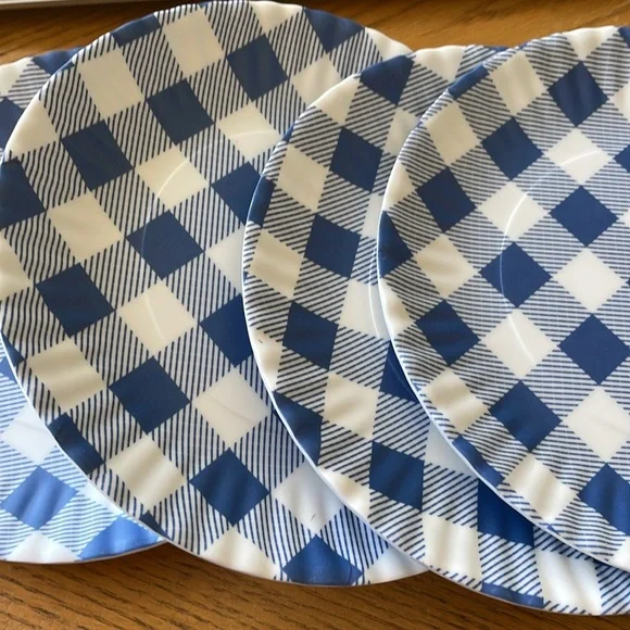 One Hundred 80 Degrees Blue & White Checkered Plate, 7.5 Inch Melamine, Set of 4 - Picture 3 of 3